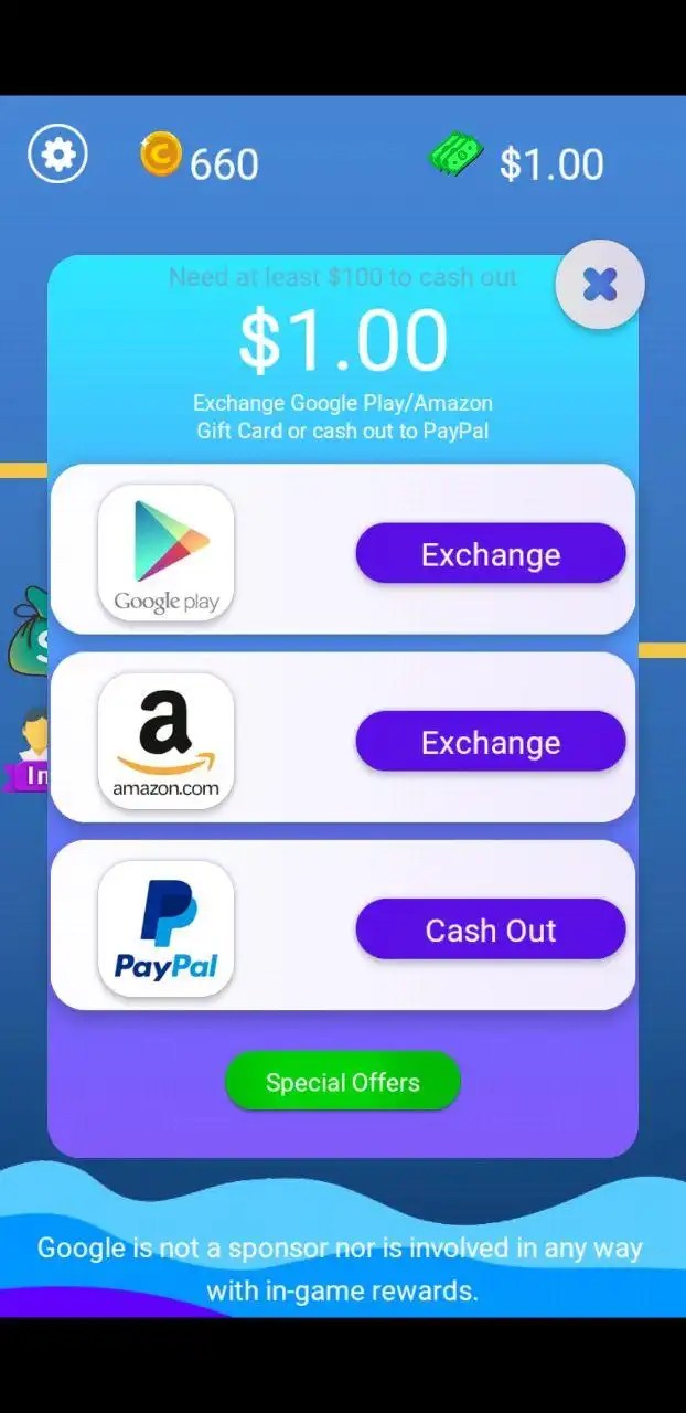 Pagina di prelievo del gioco happy milk,puoi prelevare su paypal e in buoni amazon e google play