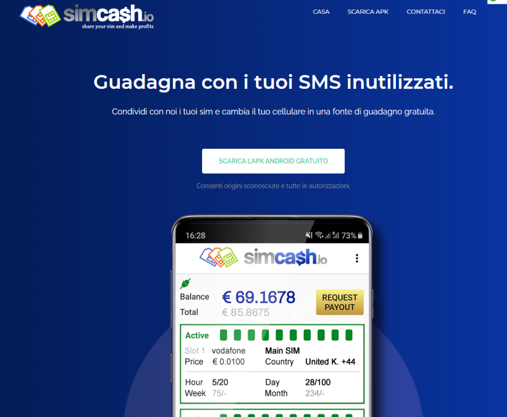 SIMCASH GUADAGNARE SOLDI CON GLI SMS